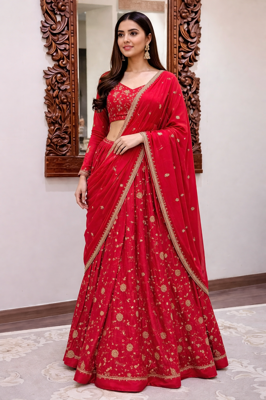 Heavy Fendy Silk Embroidered Lehenga Choli with Dupatta – Wedding & Festive Wear (XL–2XL)