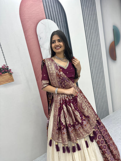Wedding Special Jacquard Silk Lehenga & Saree Set With Rich Zari Work