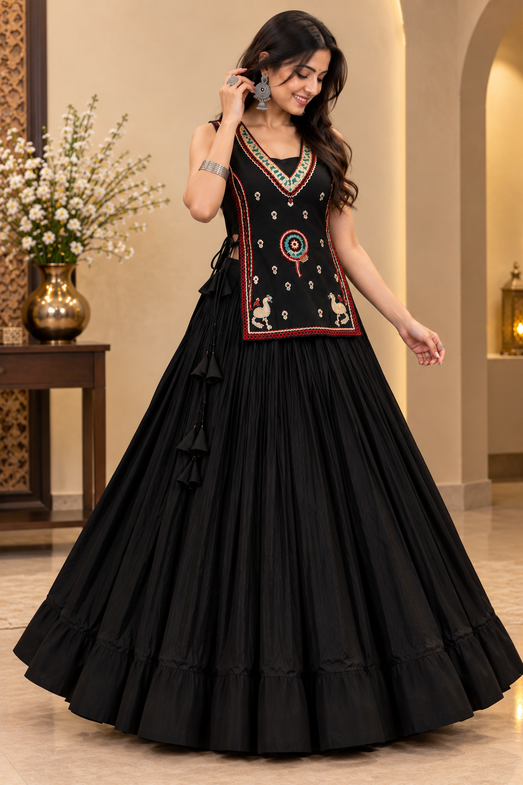 Navratri Special Pure Khadi Cotton Lehenga Choli with Embroidered Dupatta | 6+ Meter Flair