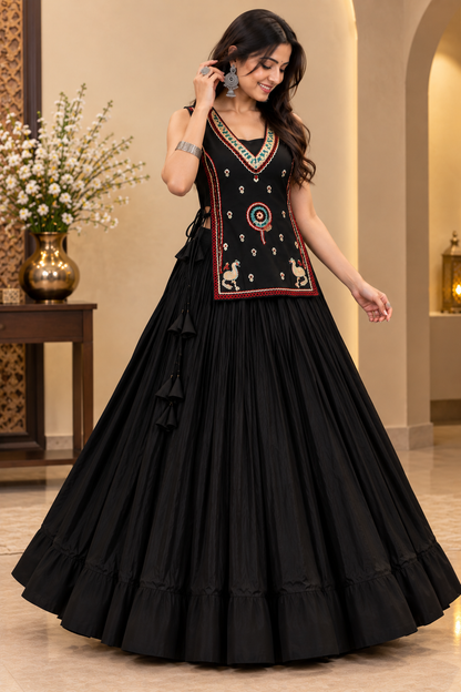 Navratri Special Pure Khadi Cotton Lehenga Choli with Embroidered Dupatta | 6+ Meter Flair