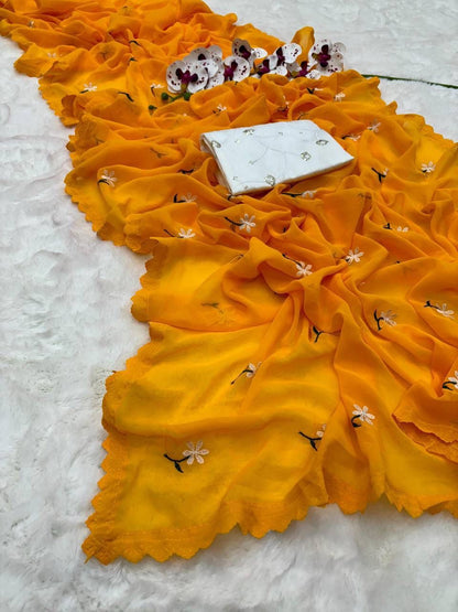 Floral Embroidered Georgette Saree – Lightweight Daily & Party Wear