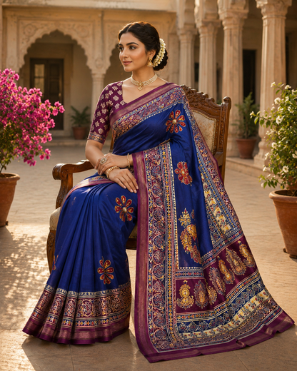 Premium Mul Cotton Printed Saree with Mirror Work & Designer Border