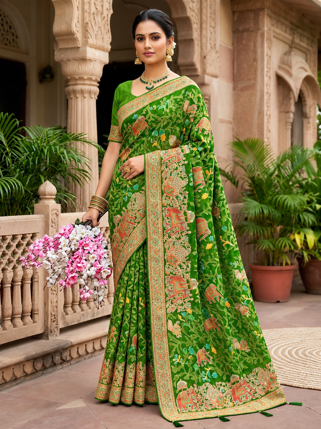 Trending Massmeelo Brasso Saree with Original Mirror Work & Designer Blouse