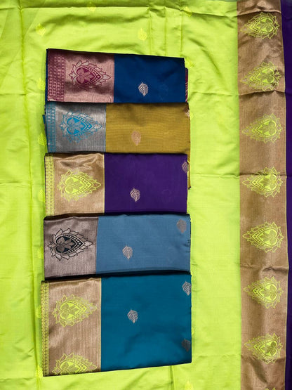 Green Mustard Zari Work Saree