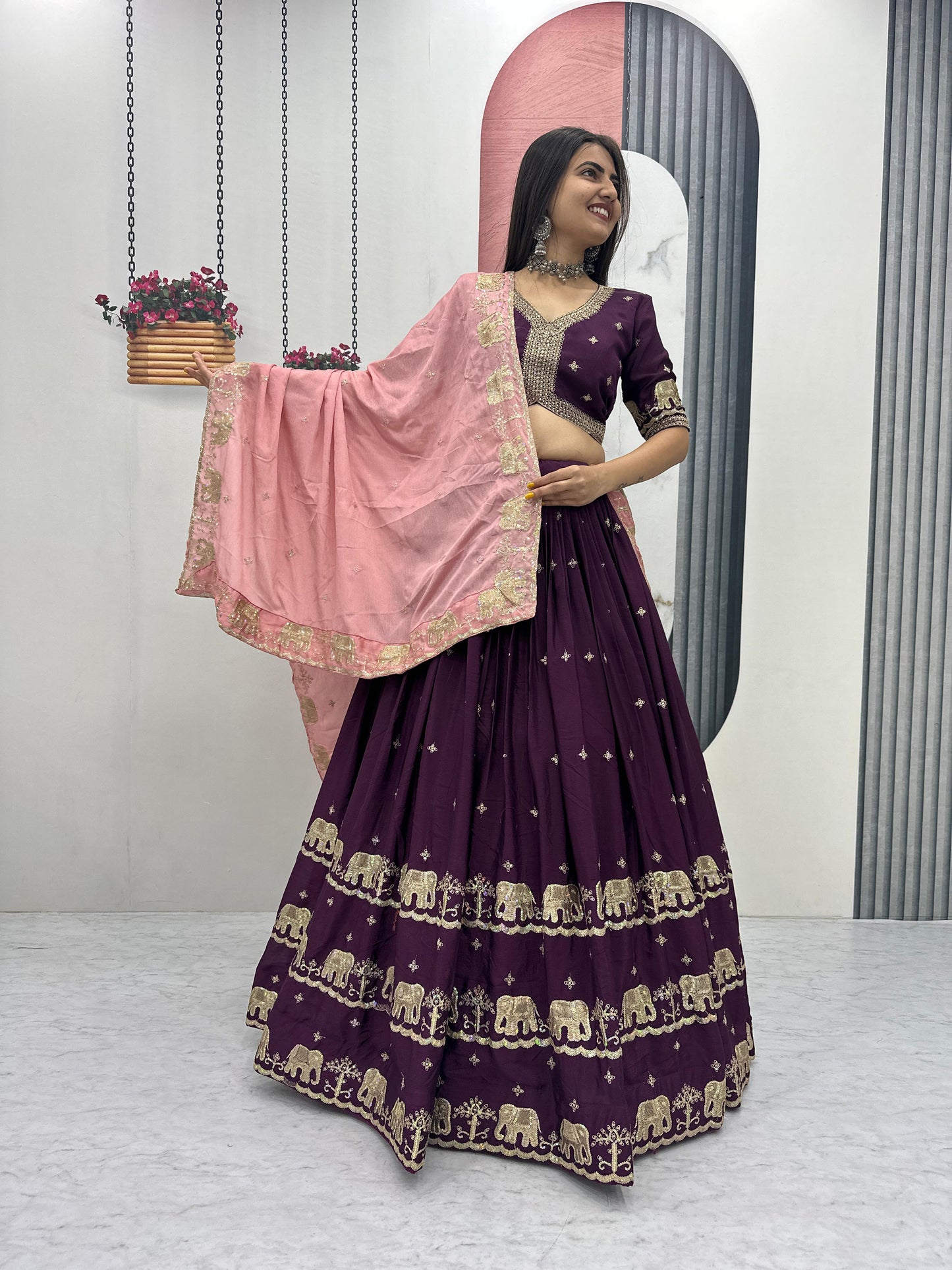 Pure Chinon Embroidered Festival Lehenga Choli Set