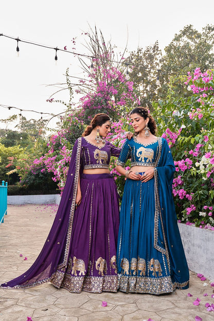 Wedding Collection Pure Vichitra Lehenga Choli with Heavy Embroidery Sequence Work & Dupatta