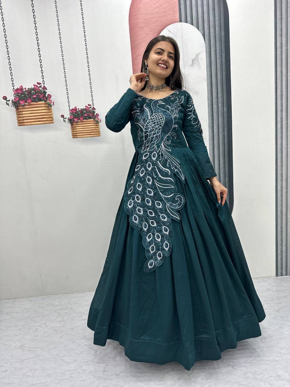 Festival Embroidered Vichitra Silk Gown