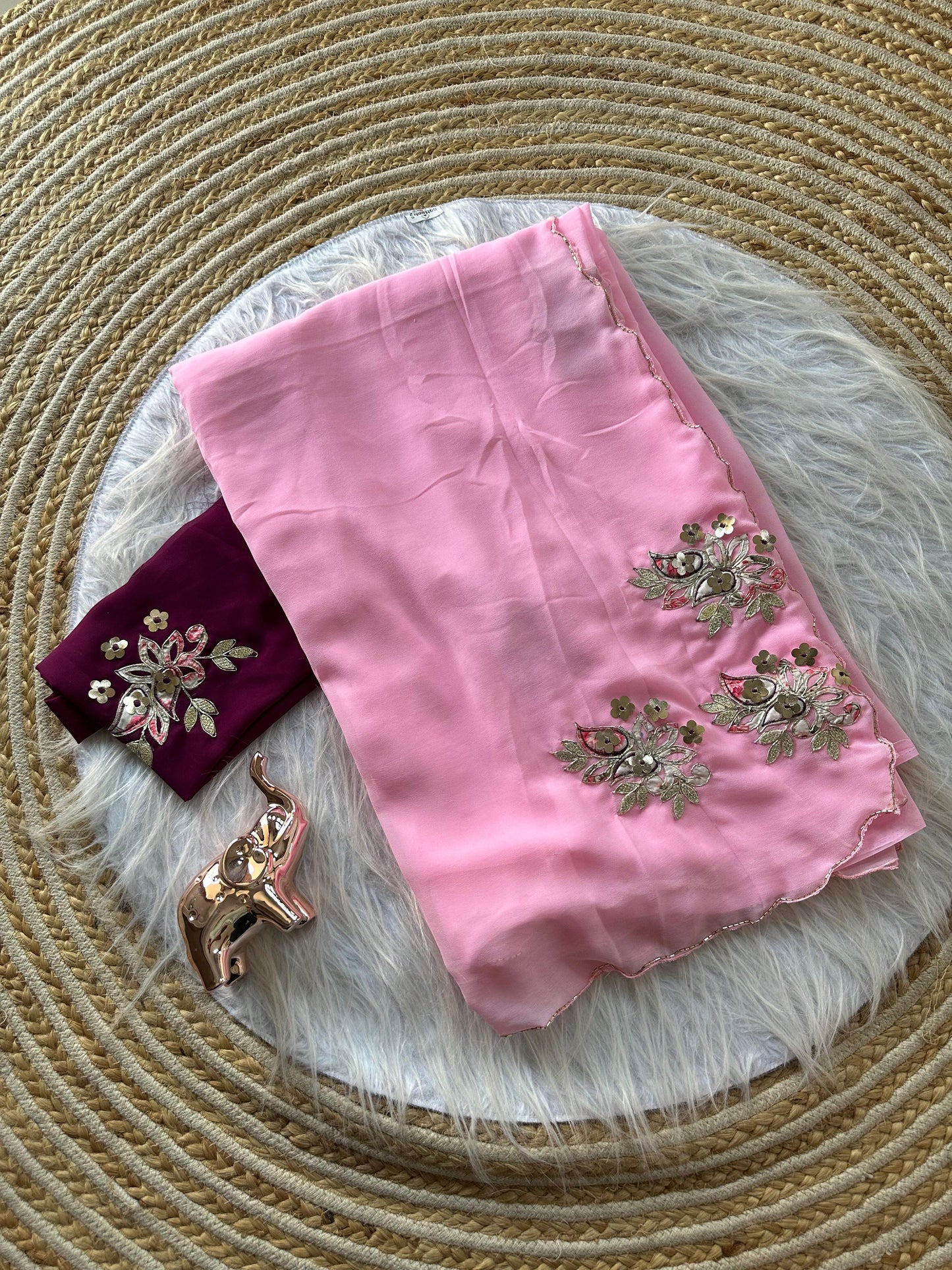 Designer Star Georgette Saree with Patch Work & Aarco Border