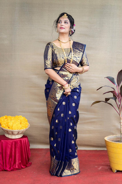 Navy Blue Zari Work Saree