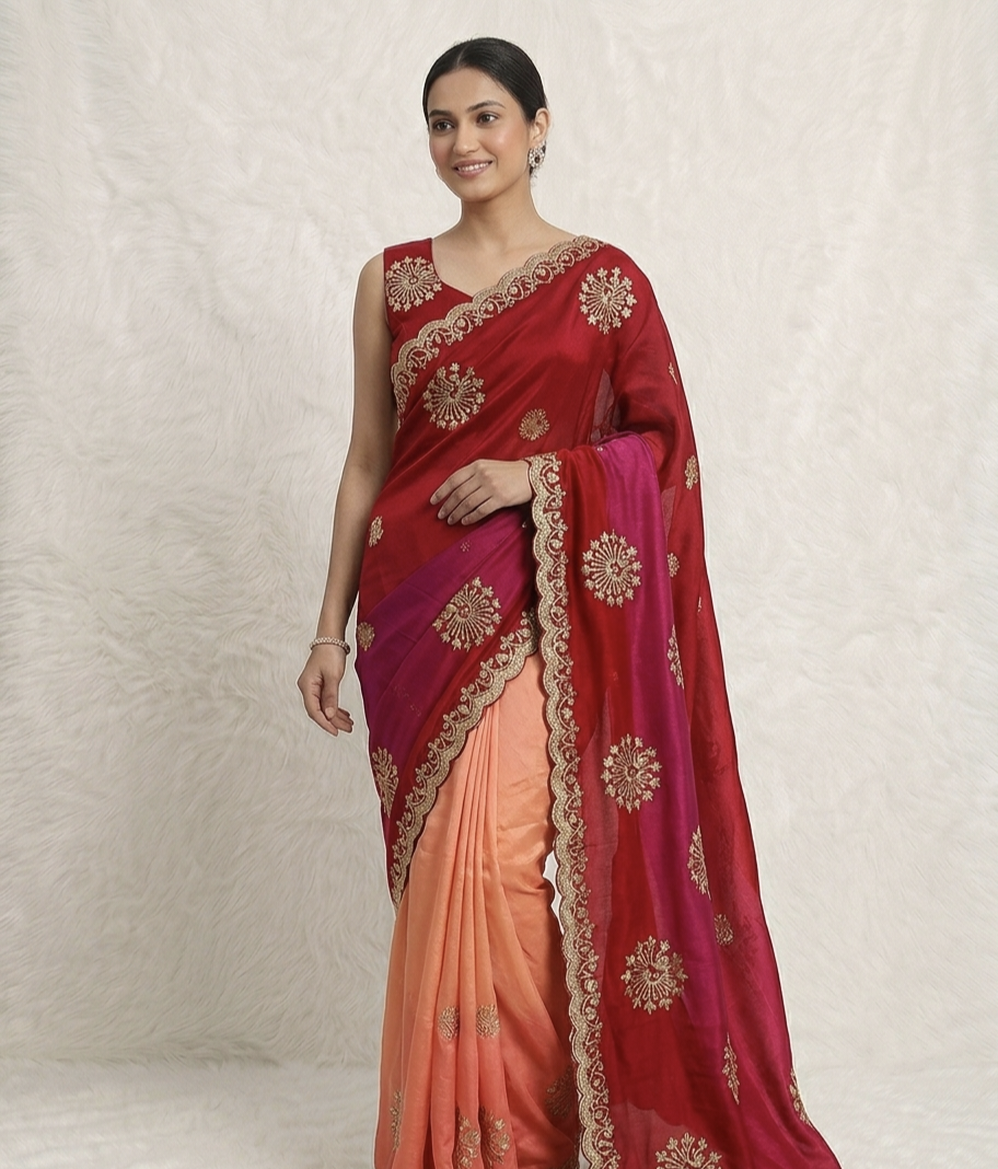 Elegant Dual Tone Silk Saree with Zari Motifs & Designer Border