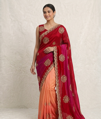 Elegant Dual Tone Silk Saree with Zari Motifs & Designer Border