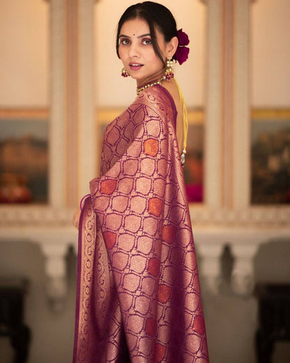 Wine Purple Zari Work Saree