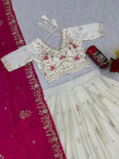 Festival Wear Chinon Embroidered Lehenga Choli Set
