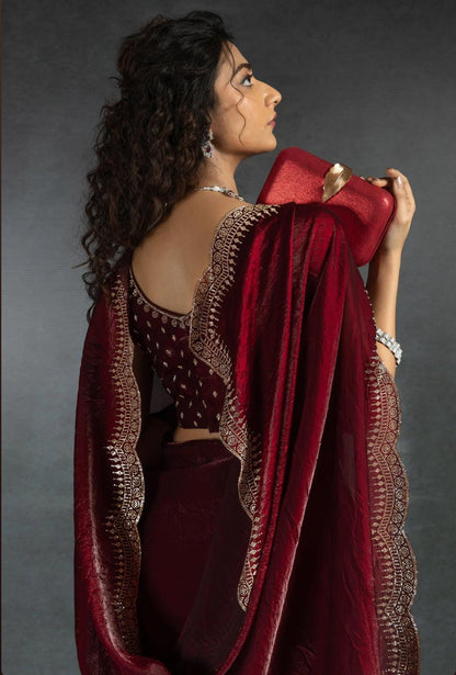 Radha Satin Silk Saree – Maroon