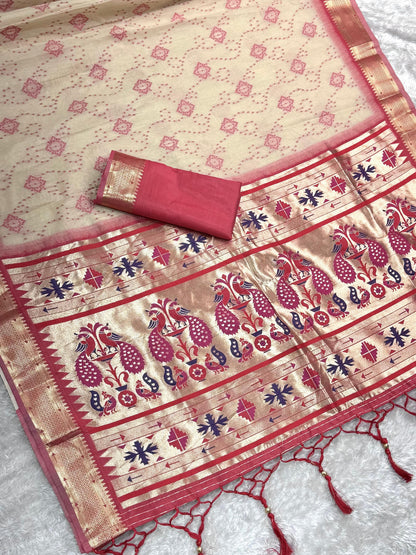 AARU Cotton Weaving Saree with Rich Pallu