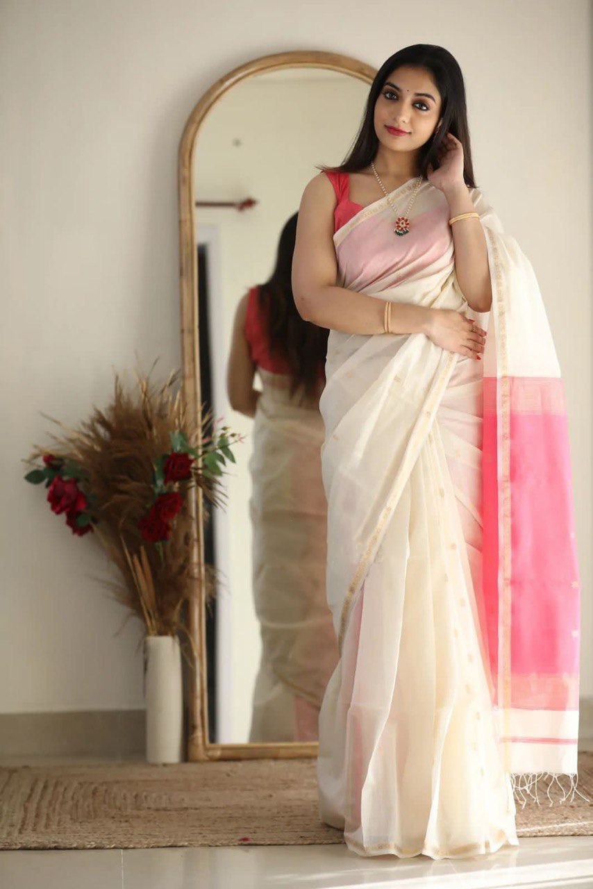 White Pink Elegant Saree
