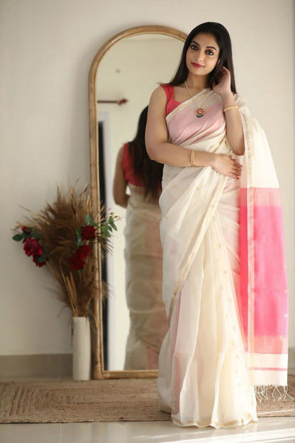 White Pink Elegant Saree