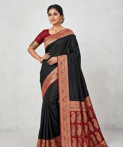 Premium Gala Silk Saree with Meenakari Zari Pallu & Contrast Designer Border