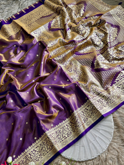 Royal Banarasi Glass Satin Silk Saree with Elegant Zari Woven Border