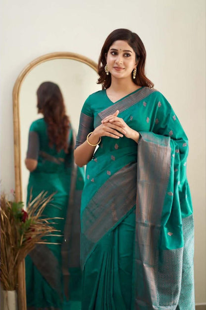 Teal Cotton Silk Saree