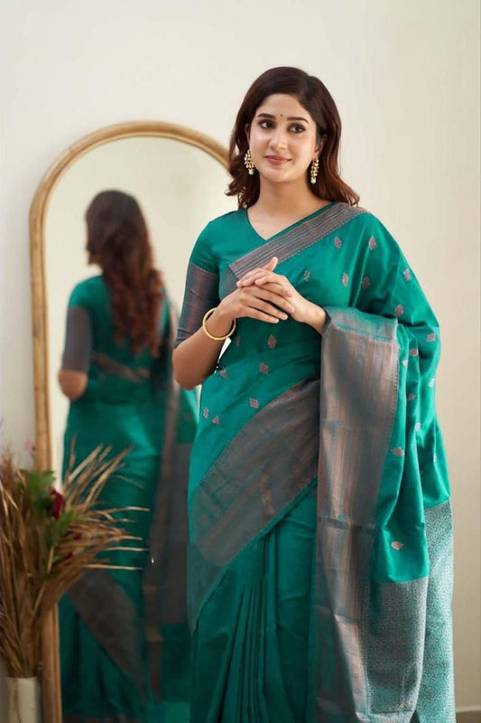 Teal Cotton Silk Saree
