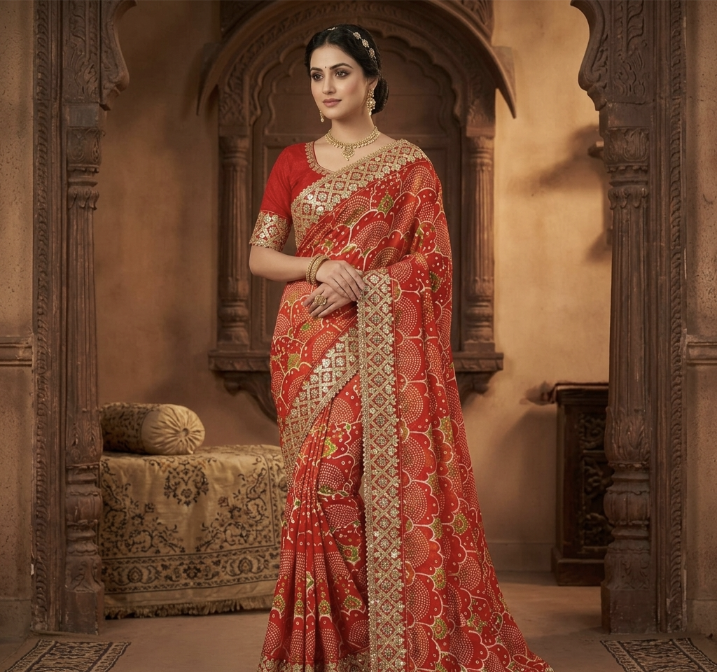 Designer Bandhani Print Saree with Rich Border – Elegant Traditional Wear