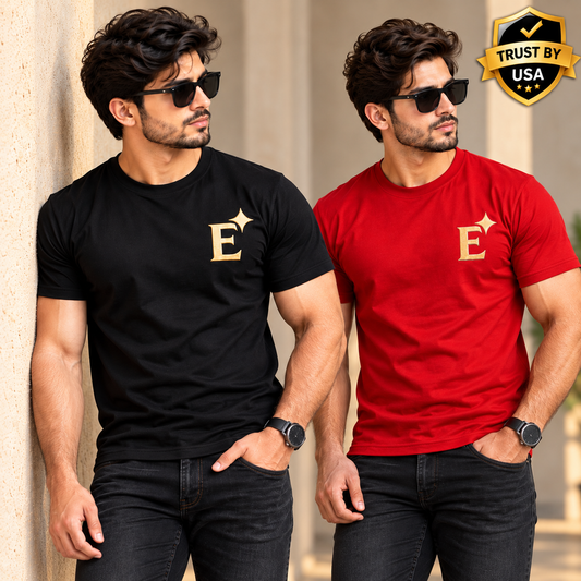 EcomSquire Premium 100% Pure Cotton T-Shirt Combo Pack – Black & Red | 2 T-Shirts