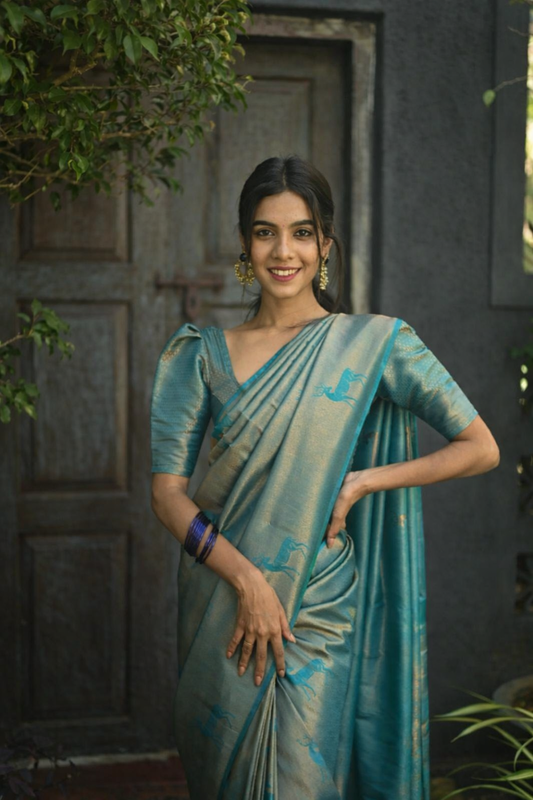 Teal Zari Silk Saree