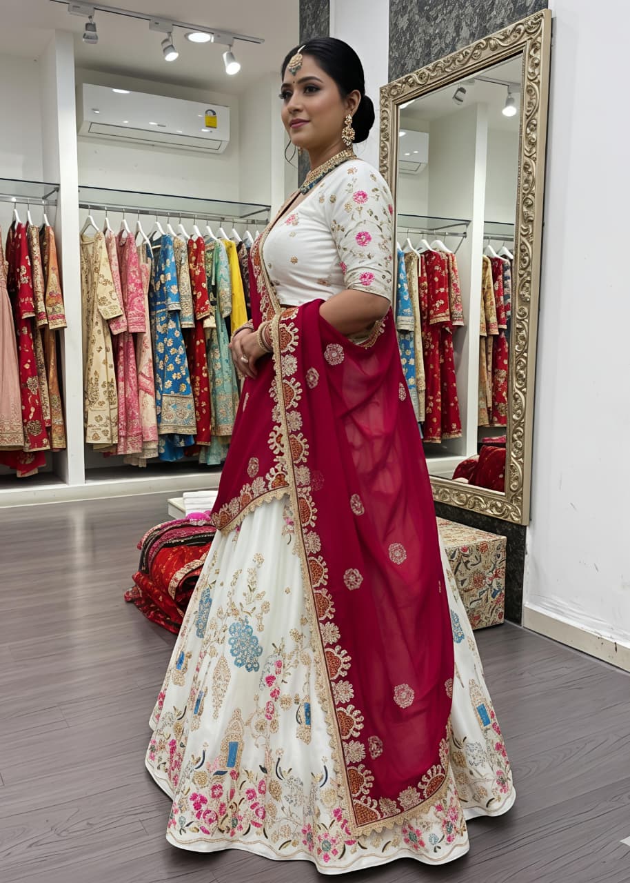 Crystal Silk Heavy Embroidered Festival Lehenga Choli with Dupatta (4 Colors)