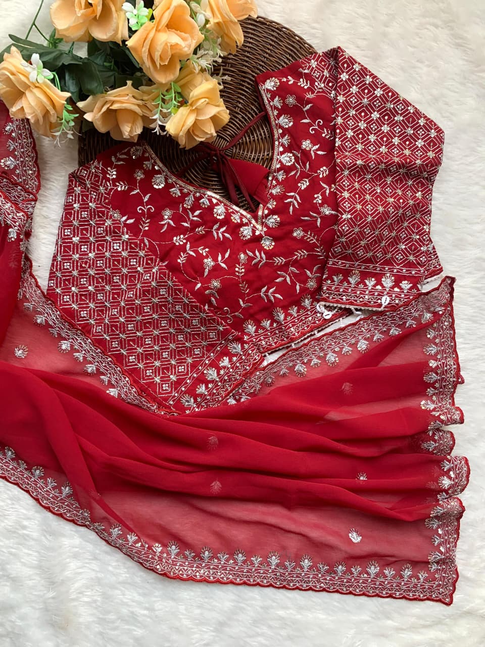Neha Georgette Embroidery Saree – Rich Look Designer Sequence Work Saree