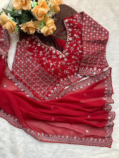 Neha Georgette Embroidery Saree – Rich Look Designer Sequence Work Saree