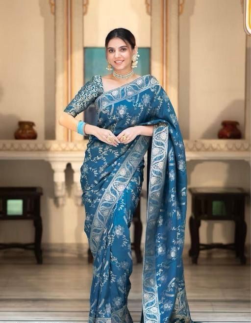 Teal Blue Woven Saree