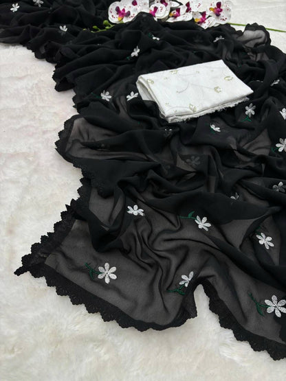 Floral Embroidered Georgette Saree – Lightweight Daily & Party Wear
