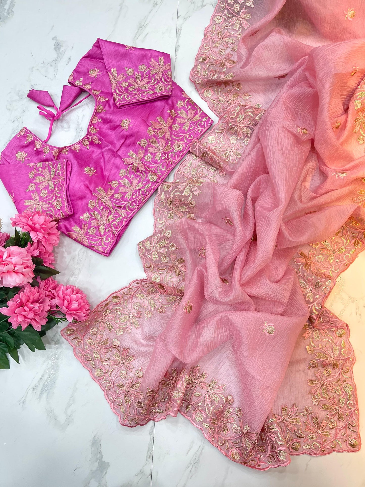Daisy-2 Candy Crush Fabric Embroidery Saree with Stitched Blouse