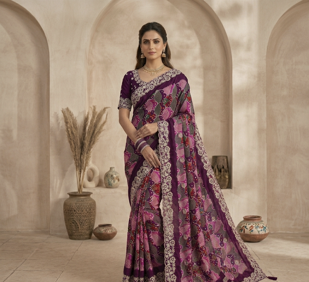 Designer Printed Saree with Embroidery Border – Elegant Daily & Festive Wear