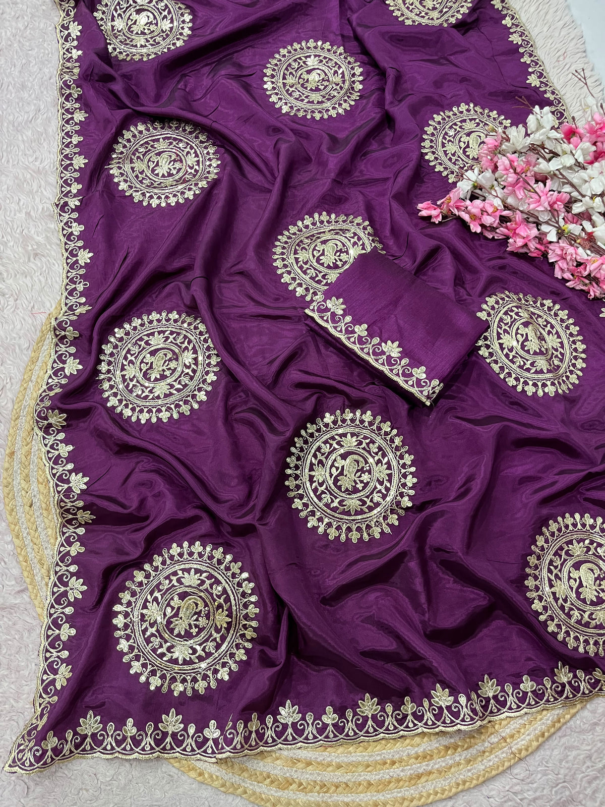 Premium H.O Silk Saree with Gotafoil Butta, C-Pallu & Cut Work Border