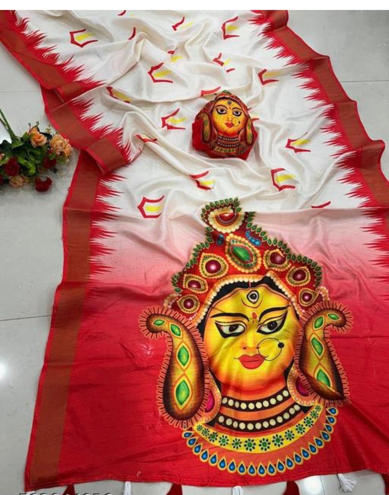 Durga Puja Special Handloom Tussar Saree with Heavy Printed Pallu & Blouse
