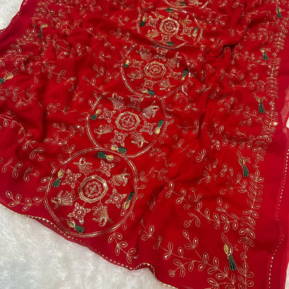 Royal Georgette Darbari Saree with Multi Sequence Work & Lace Border