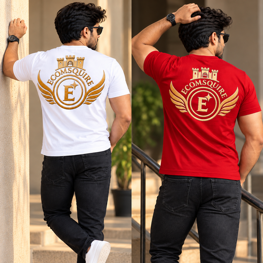 EcomSquire Premium 100% Pure Cotton T-Shirt Combo – White & Red | 2 T-Shirts