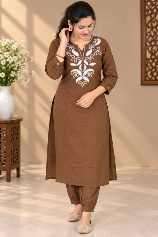 Premium Cotton Co-ord Set for Women with Elegant Embroidery Work