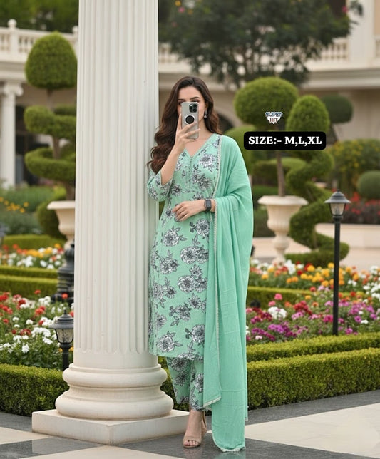 Premium Embroidered Cotton Kurti Pant Dupatta Set – Festival Wear Designer Suit for Women