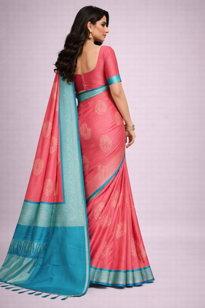 Pink Blue Jacquard Saree