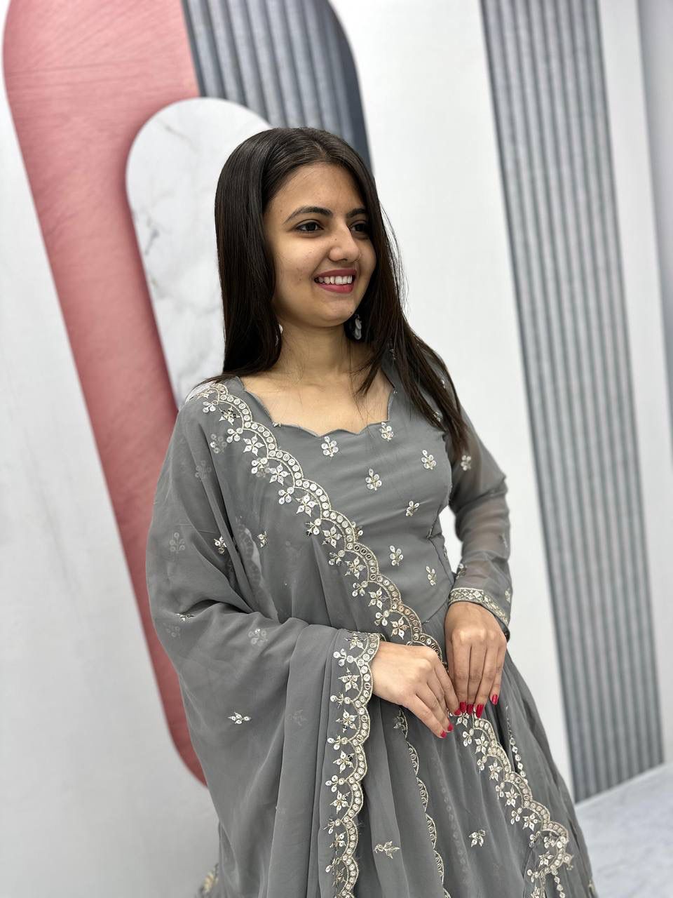 Partywear Embroidered Georgette Gown Set