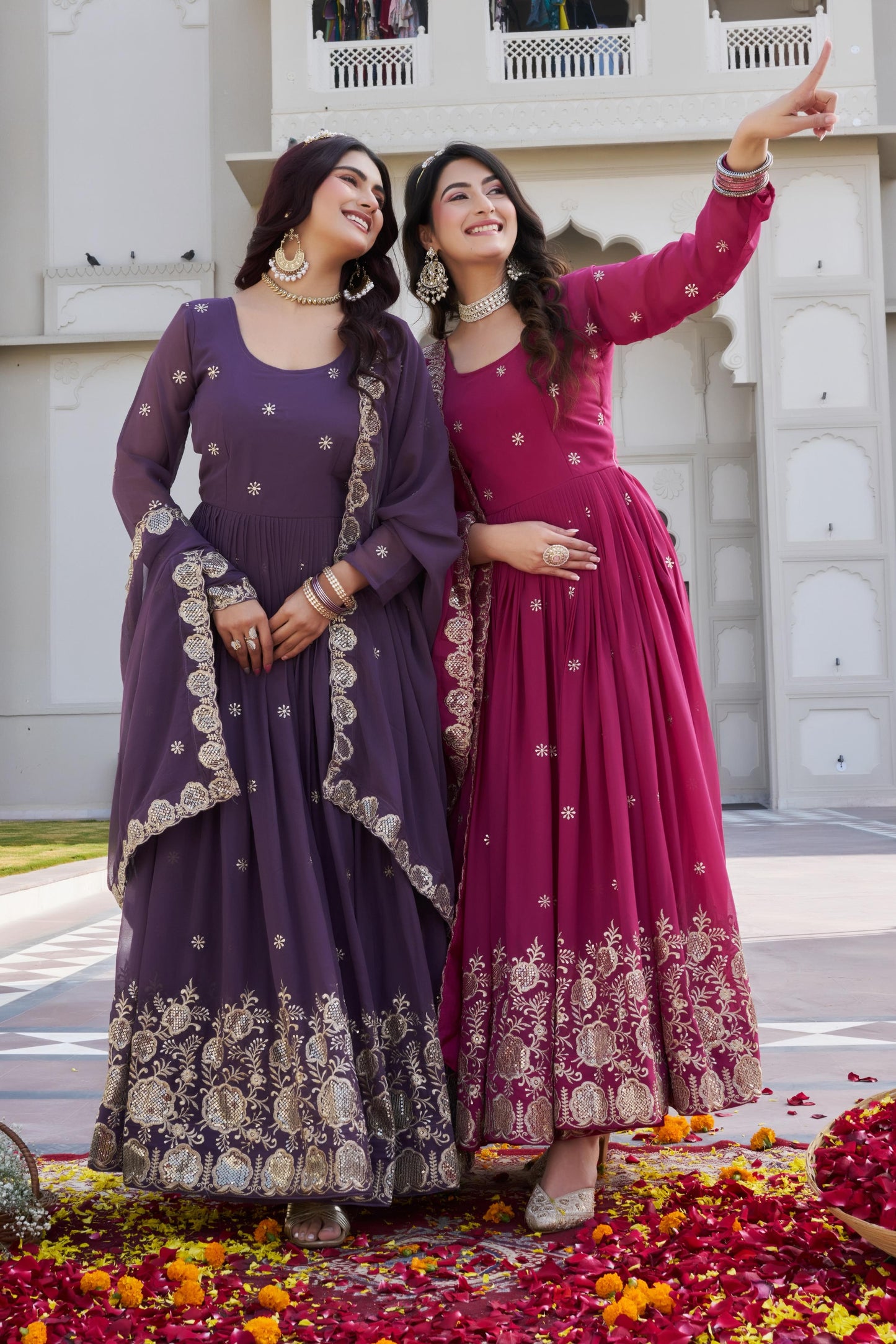Elegant Festival Wear Fox Georgette Long Gown with Embroidered Dupatta