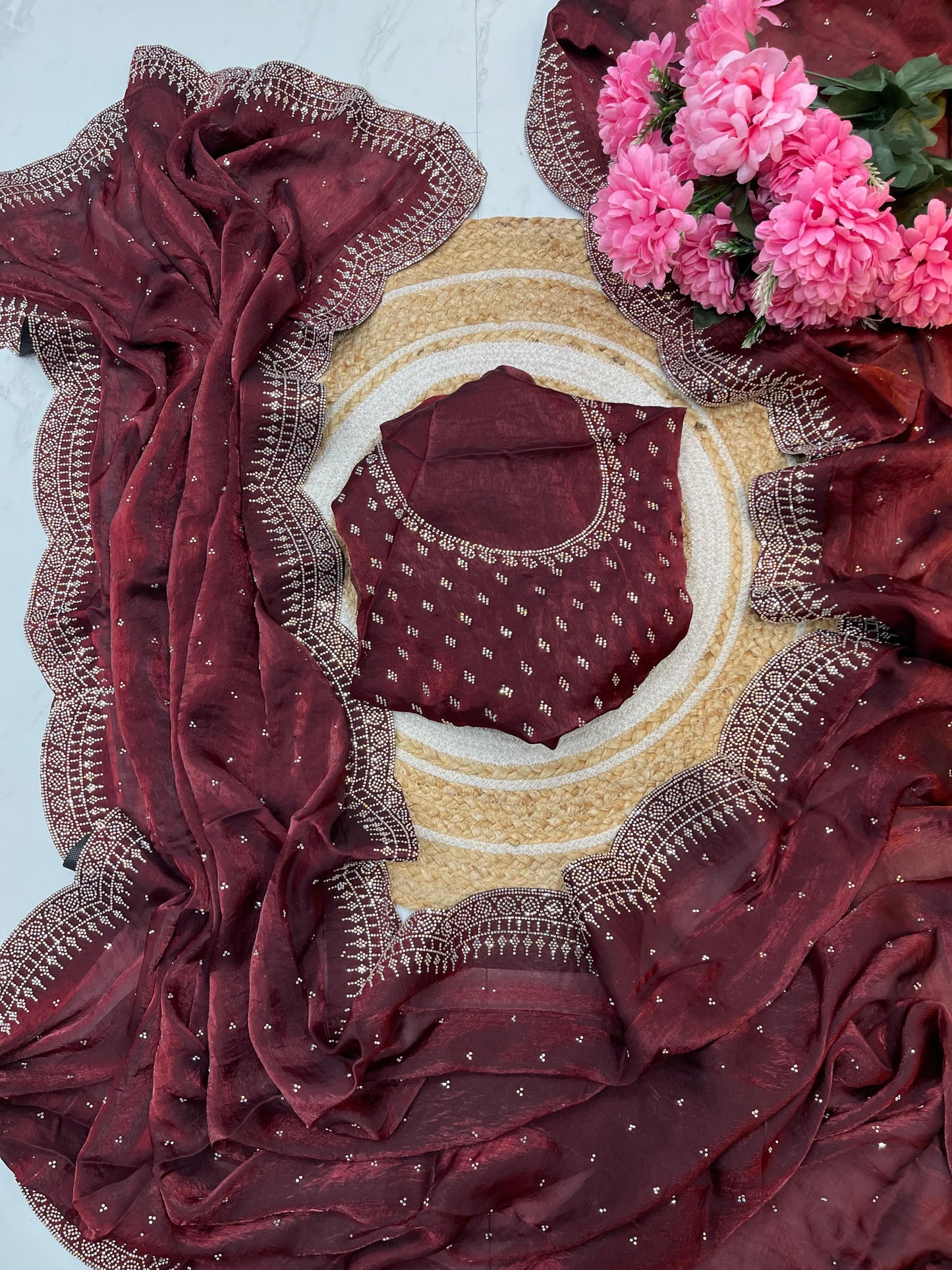 Radha Satin Silk Saree – Maroon