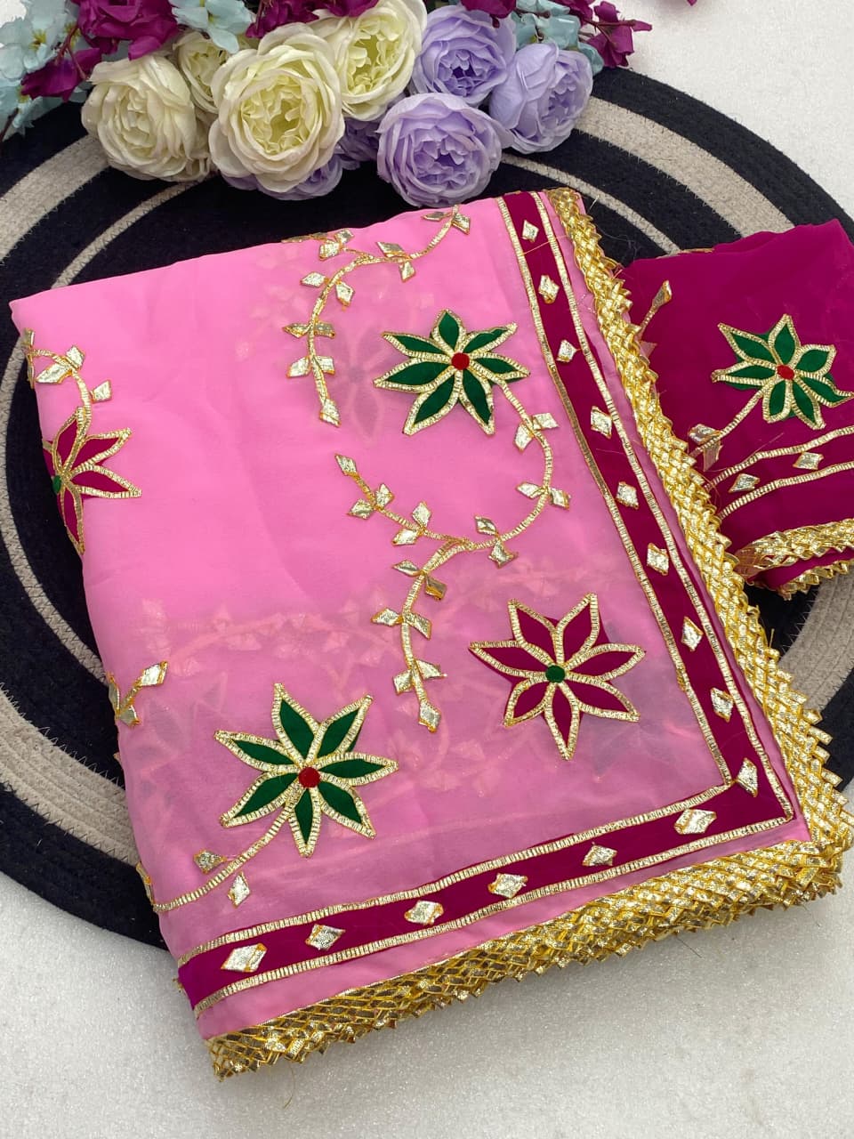 Hand Charkhi Gota Patti Work Georgette Saree