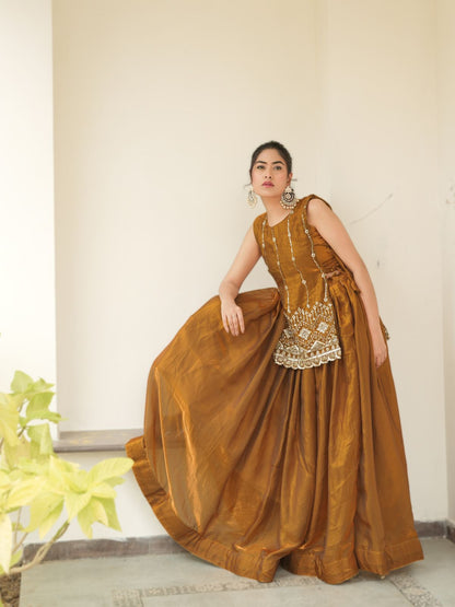 Designer Fendy Lehenga With Beads Work Koti Jacket And Stitched Blouse Set