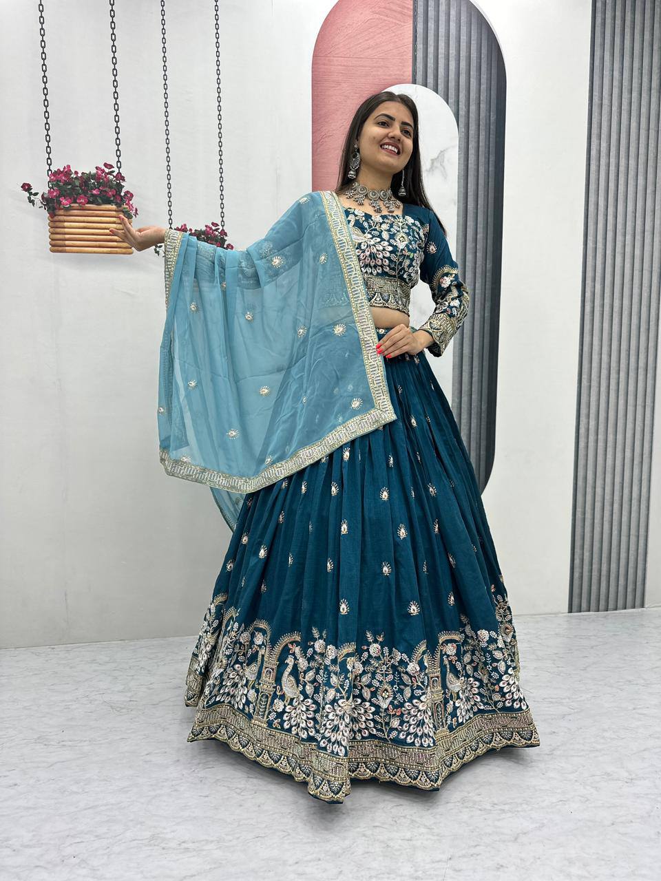 Vichitra Silk Heavy Embroidered Lehenga Choli with Dupatta – Real Model Look