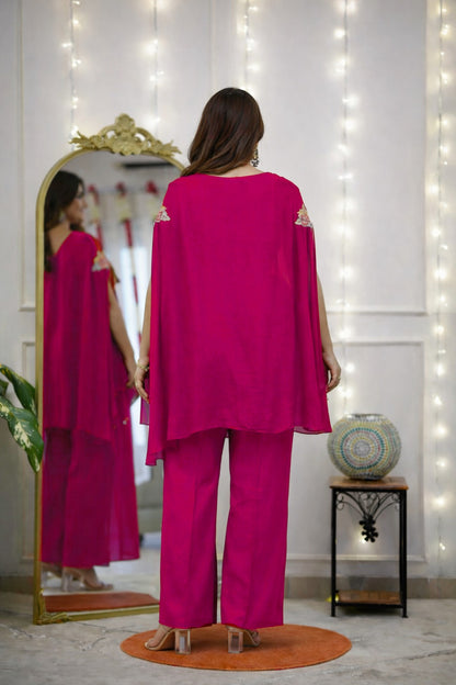 Mojito Silk Embroidered Kaftan Co-ord Set – Festive Designer Pink Outfit