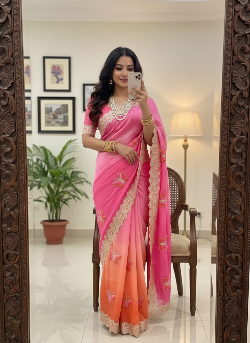 Rubina Soft Fendy Butterfly Work Saree with Gota Patti Lace Border